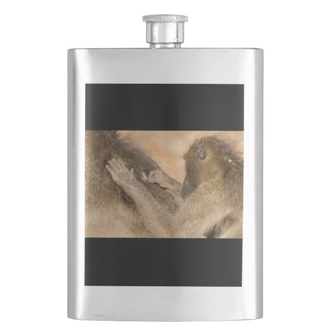 Grooming baboons hip flask (Front)