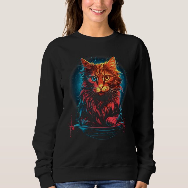 Grooming Cat Outer Space Galaxy Nebula Stars Plane Sweatshirt (Front)