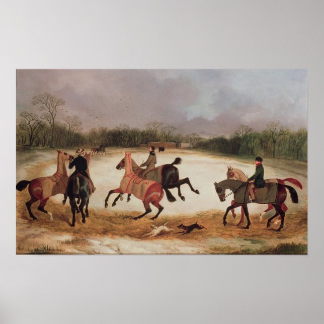 Grooms exercising racehorses poster (Front)