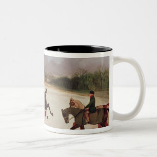 Grooms exercising racehorses Two-Tone coffee mug