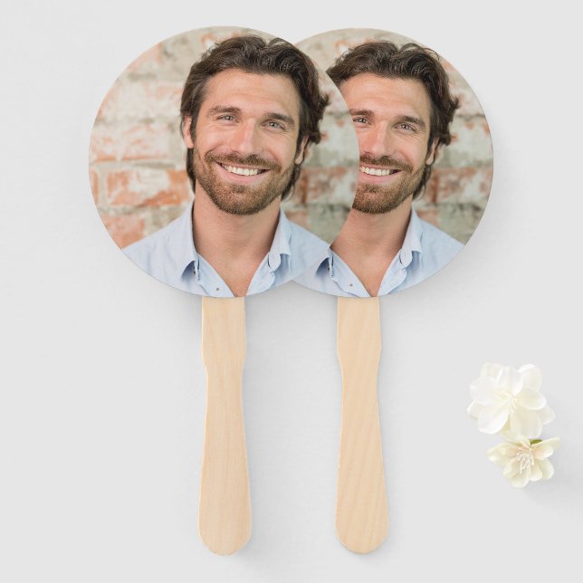 Groom's Face on a Stick Bachelorette Party Hand Fan (Front and Back)