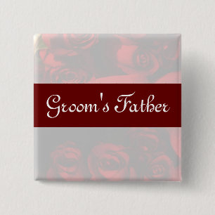 "Groom's Father" - Red Rose Bouquet (2) 15 Cm Square Badge