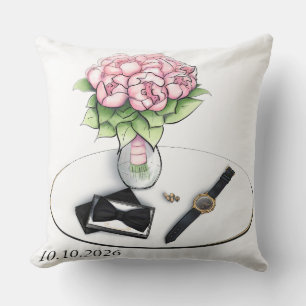 Groom's Morning Wedding Essentials Watercolor Cushion