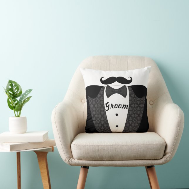 Groom's Moustache Tuxedo Black Tie Pillow (Chair)