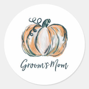 Groom's Mum Watercolor Pumpkin Fall Thanksgiving Classic Round Sticker