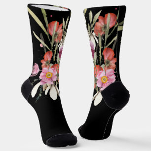 Grooms Pink Wedding Floral Bouquet on Black Socks
