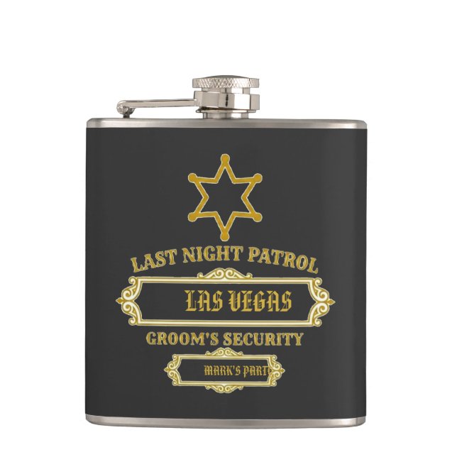 Groom's Security Last Night Patrol Hip Flask (Front)
