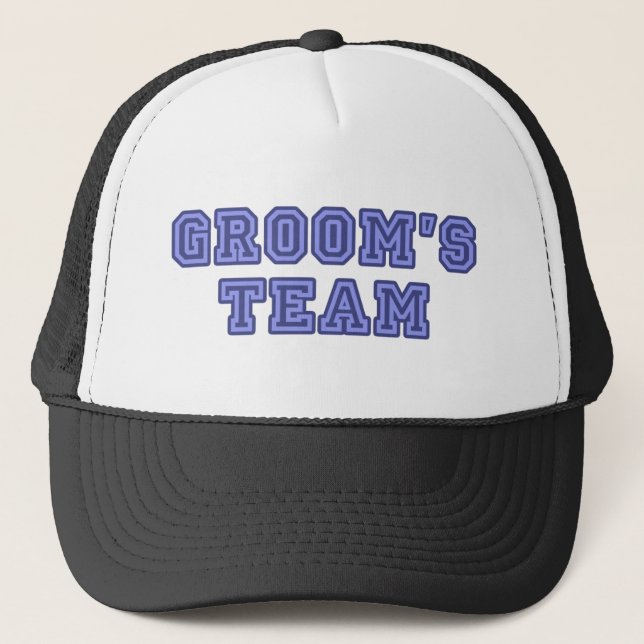 Groom's Team - University Text Trucker Hat (Front)