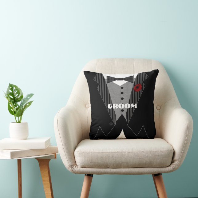 Grooms Tuxedo Pillow-Choose Flower Colour Cushion (Chair)
