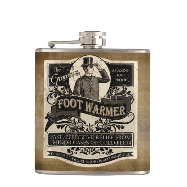 Groom's Vintage Foot Warmer Hip Flask (Front)