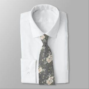 Grooms White Wedding Floral Bouquet on Grey Tie