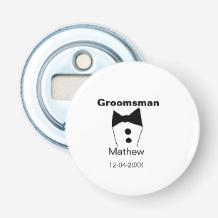 Groomsman add name date year black collar bow text bottle opener