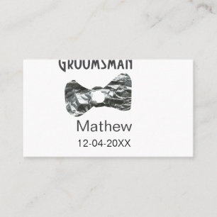 Groomsman add name date year grey collar bow text business card