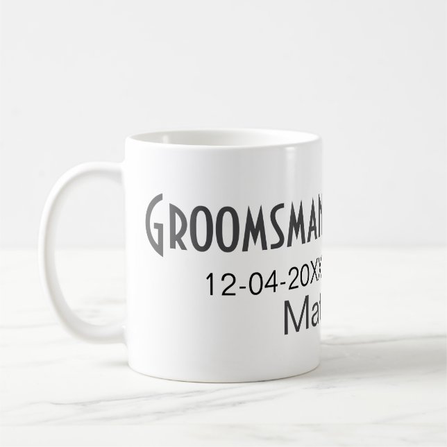 Groomsman add name date year grey collar bow text coffee mug (Left)
