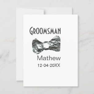Groomsman add name date year grey collar bow text postcard