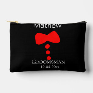 groomsman add name year black bow shirt tie tuxedo accessory pouch