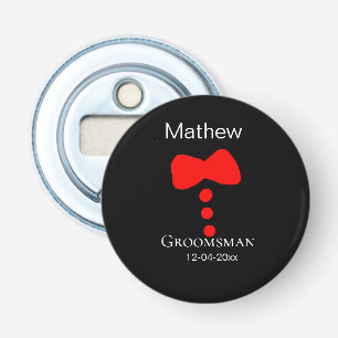 groomsman add name year black bow shirt tie tuxedo bottle opener