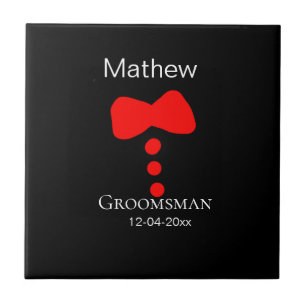 groomsman add name year black bow shirt tie tuxedo ceramic tile