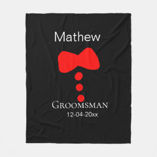 groomsman add name year black bow shirt tie tuxedo fleece blanket