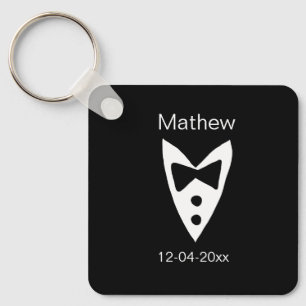 groomsman add name year black bow shirt tie tuxedo key ring