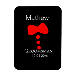 groomsman add name year black bow shirt tie tuxedo magnet