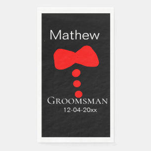 groomsman add name year black bow shirt tie tuxedo napkin