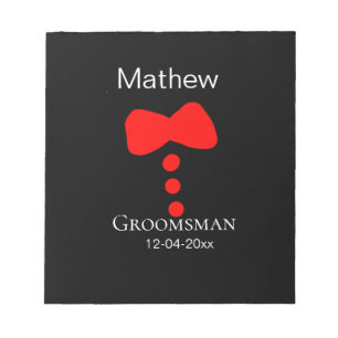 groomsman add name year black bow shirt tie tuxedo notepad