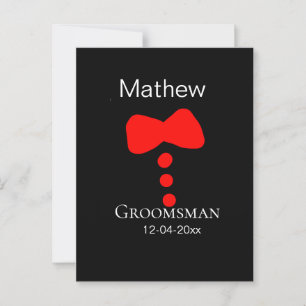 groomsman add name year black bow shirt tie tuxedo postcard