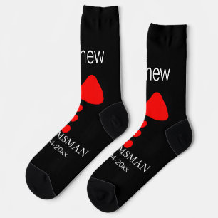groomsman add name year black bow shirt tie tuxedo socks