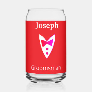 groomsman add name year red bow shirt tie tuxedo can glass