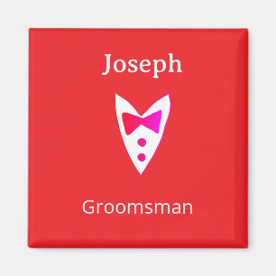 groomsman add name year red bow shirt tie tuxedo magnet