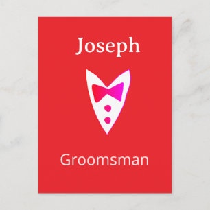groomsman add name year red bow shirt tie tuxedo postcard