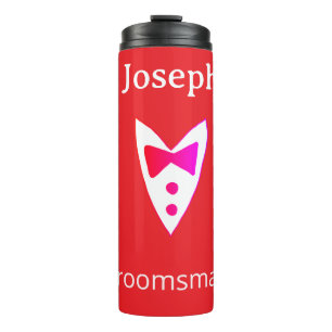 groomsman add name year red bow shirt tie tuxedo thermal tumbler