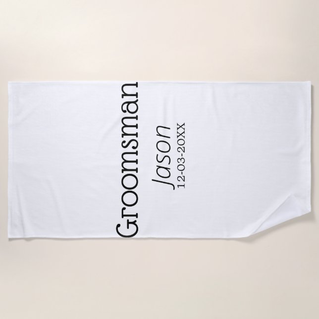 groomsman bachelorette party add name modern simpl beach towel (Front)
