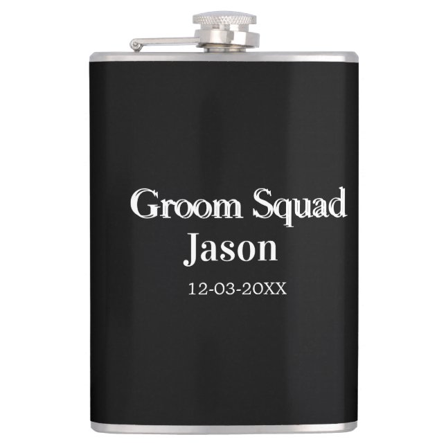 groomsman bachelorette party add name modern simpl hip flask (Front)