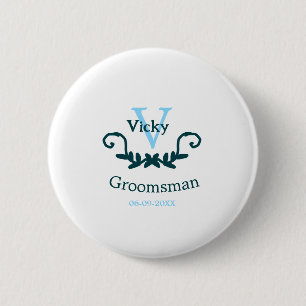 groomsman bachelorette party blue vintage classic 6 cm round badge