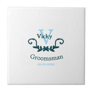 groomsman bachelorette party blue vintage classic ceramic tile
