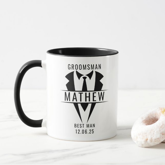Groomsman Best Men Tuxedo Personalised Name Cool Mug (With Donut)