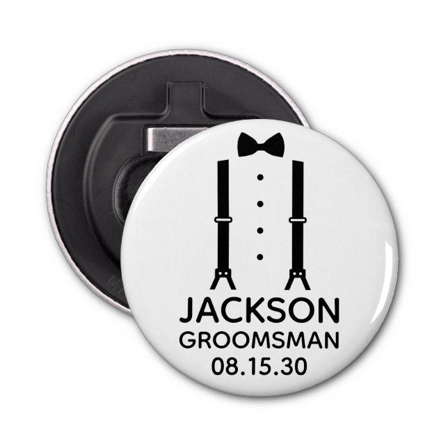 Groomsman Black Bow Tie Bottle Opener (Front)