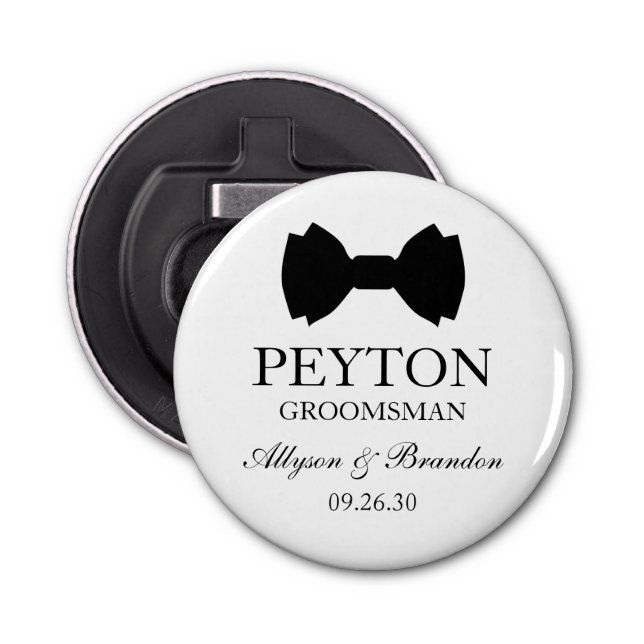 Groomsman Black Bow Tie Bottle Opener (Front)