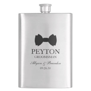 Groomsman Black Bow Tie Hip Flask