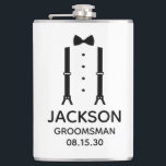 Groomsman Black Bow Tie Hip Flask<br><div class="desc">This 8 oz. flask is a great favour for the groomsmen in your wedding. If all your wedding party will be wearing suits this design with suspenders and a bow tie in black would be perfect. Casual yet formal. It'd be great for a bachelor weekend or bachelor party. A fun...</div>