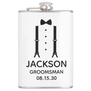 Groomsman Black Bow Tie Hip Flask
