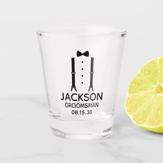 Groomsman Black Bow Tie Shot Glass (Front)