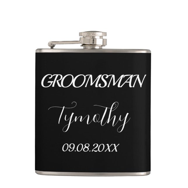 Groomsman Black Elegant Simple Gifts Wedding  Hip Flask (Front)