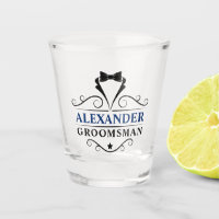 Groomsman Black Tie Blue Name