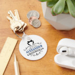Groomsman Black Tie Blue White Key Ring<br><div class="desc">Wedding Groomsman Black Tie Keychain - Navy Blue Text</div>