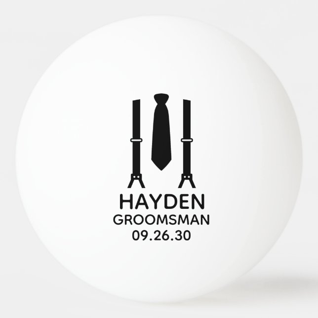 Groomsman Black Tie Ping Pong Ball (Front)