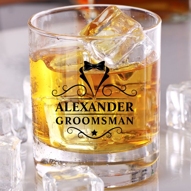 Groomsman Black Tie Shot Whiskey Glass (Several styles to choose from.)