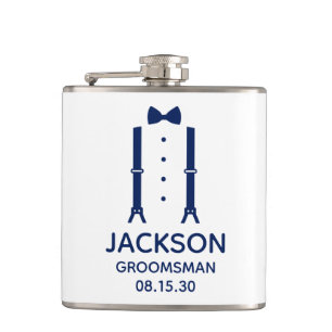 Groomsman Blue Bow Tie Hip Flask